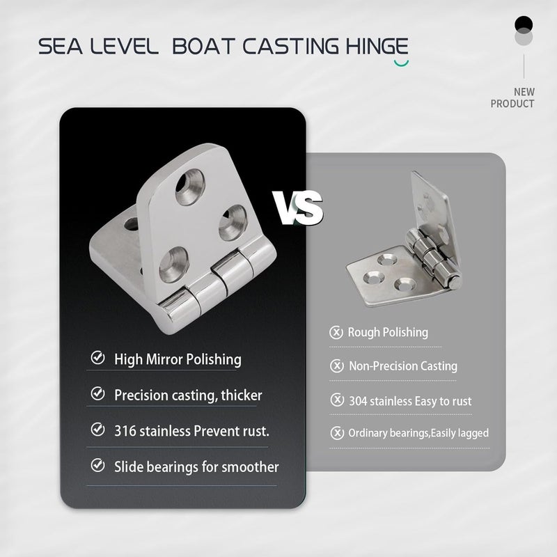 Laorde 316 Stainless Steel Hinges Marine Grade 3" x 1.5" Heavy Duty Boat Hatch Hinge (76 mm X 38 mm) Casting Cabinet Door Hinge with Screws (12 Pack) - Image 4